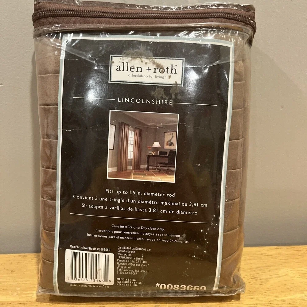 Allen & Roth NEW Tan Brown Lincolnshire Pleated Rod Pocket Panel 50 x‎ 84